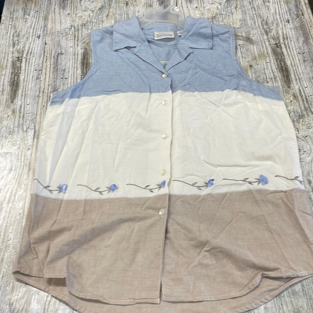Vintage Basic Edition Top Button Up Front V Neck … - image 1